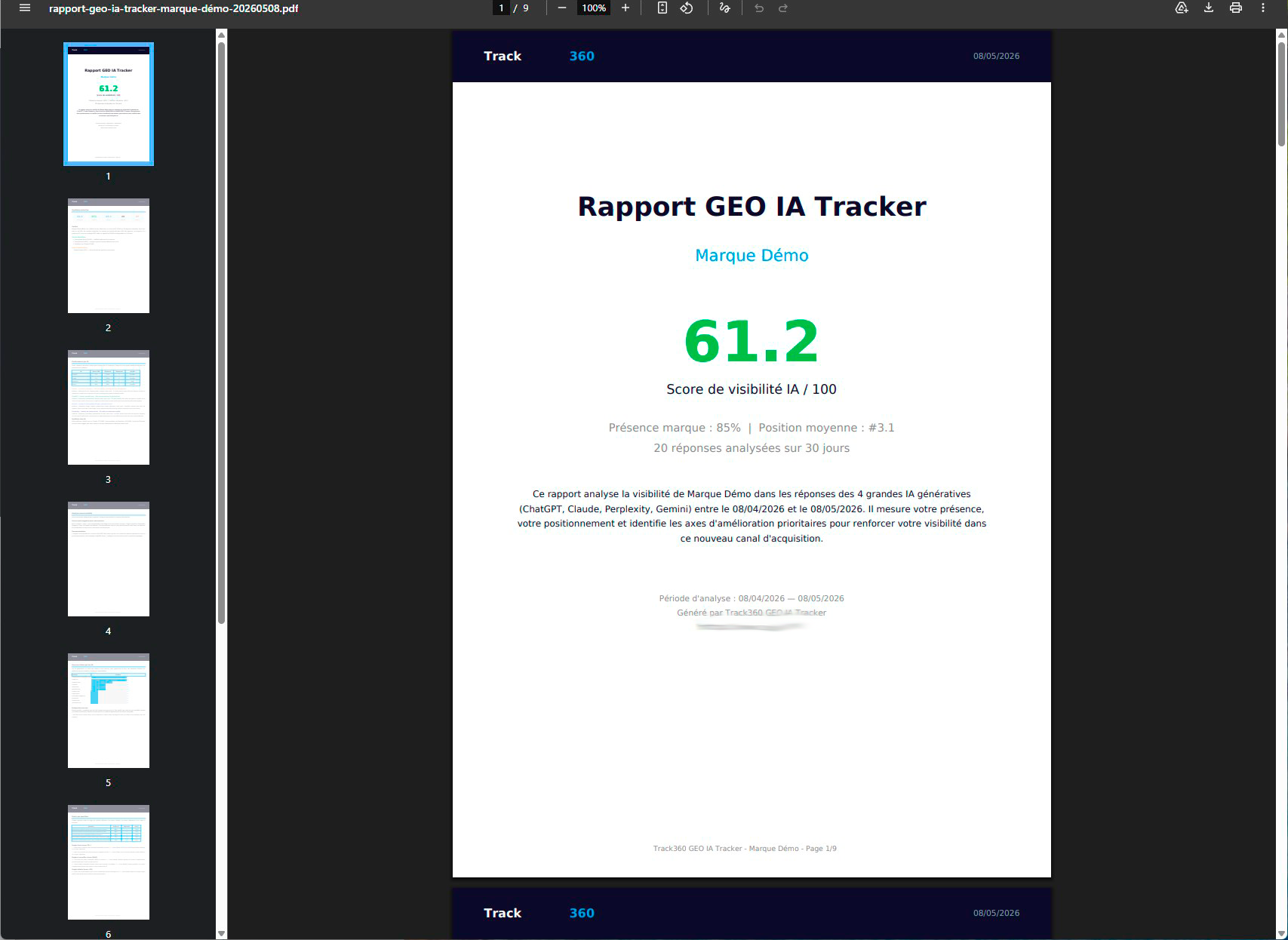 Rapport PDF GEO IA Tracker